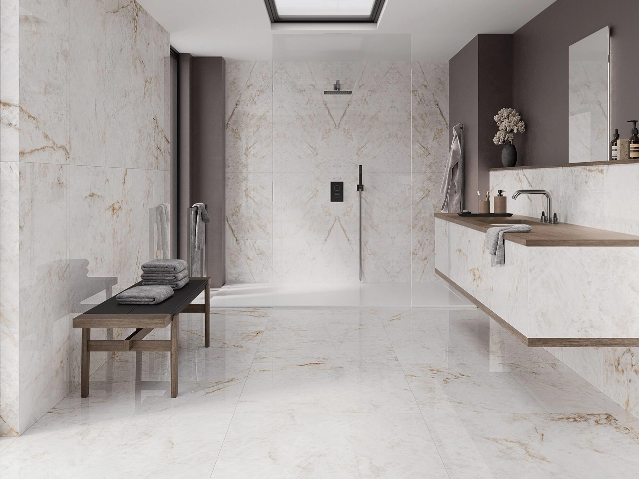 Modern Texas bathroom with porcelain tile flooring