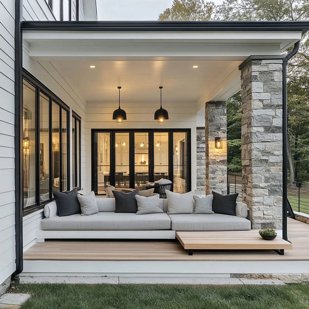 Mixed Material Exterior with Stone, Wood, and Stucco