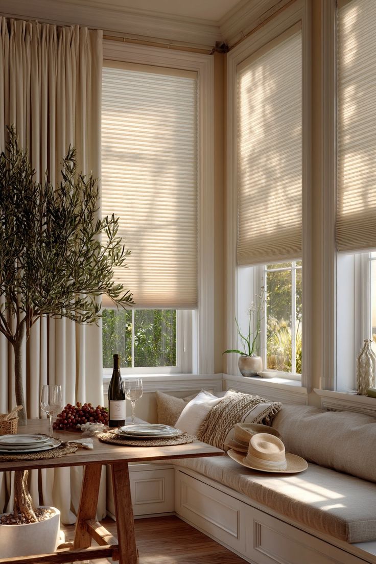 Bright living room with diffused daylight and glare-free window treatments