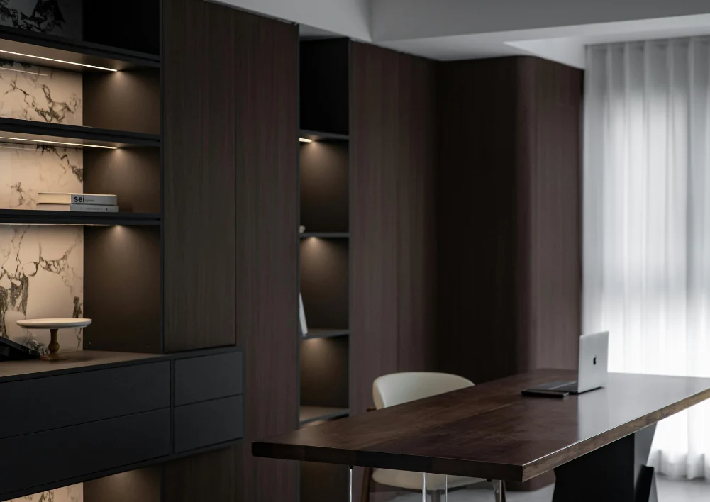 Executive home office with display cabinets