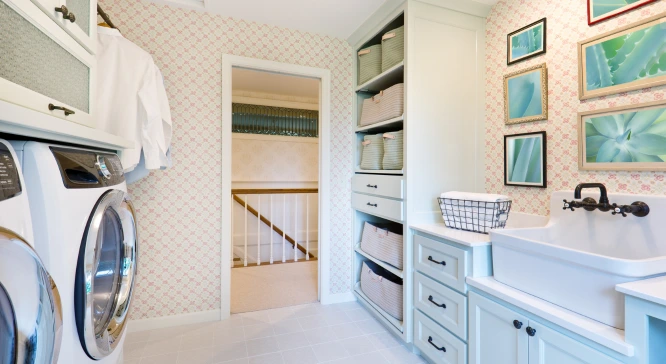 Laundry room custom cabinet design and installation services in The Woodlands Texas